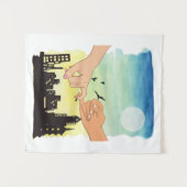 Das Wasserfarbenpaar verspricht einen Stadtbesicht Wandteppich (Vorderseite (Horizontal))