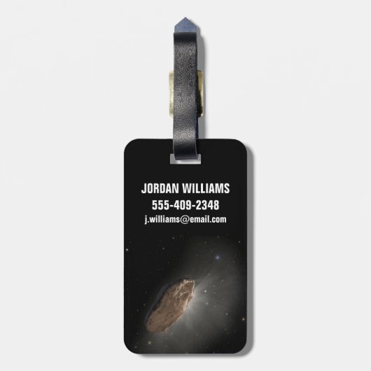 Das Wayward Interstellar Objekt Oumuamua. Gepäckanhänger (Rückseite vertikal)