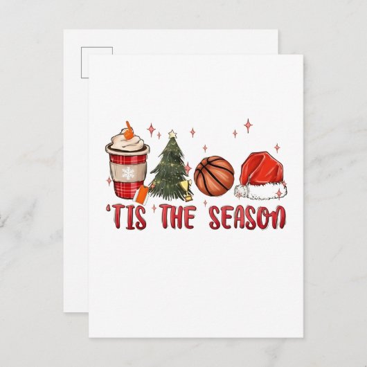 Das Weihnachtsbasketball der Weihnachtszeit Ankündigungspostkarte (Vorne/Hinten)