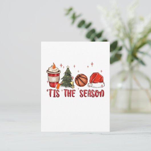 Das Weihnachtsbasketball der Weihnachtszeit Einladungspostkarte (Stehend Vorderseite)