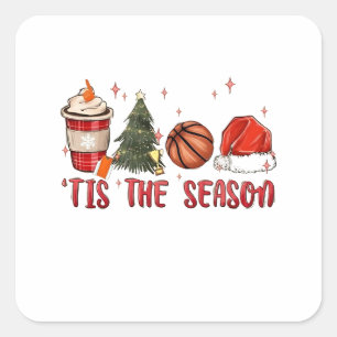Das Weihnachtsbasketball der Weihnachtszeit Quadratischer Aufkleber