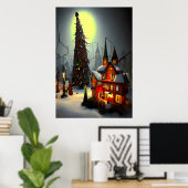 Das Weihnachtsdorf in der Nacht | AI Art Poster (Heimbüro)