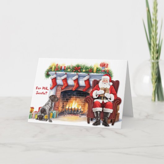 Das Weihnachtsgeschenk des Deutsch Drahthaar Feiertagskarte (Vorderseite)