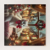Das Weihnachtskätzchen auf dem Fenster. Puzzle (Horizontal)