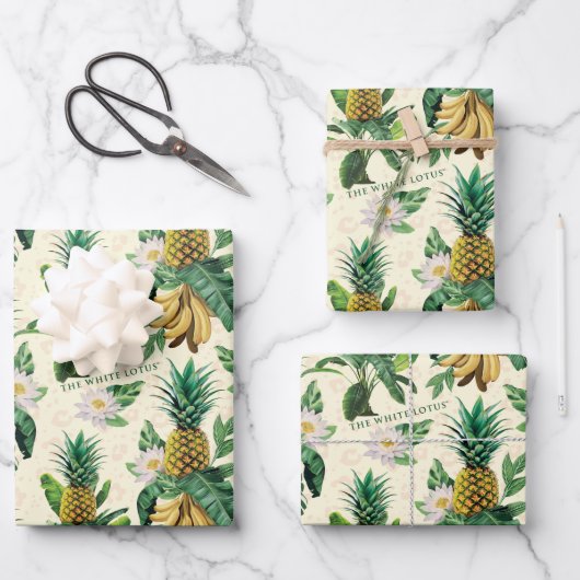 Das weiße Ananas-Paradies-Muster Geschenkpapier Set (Vorderseite)