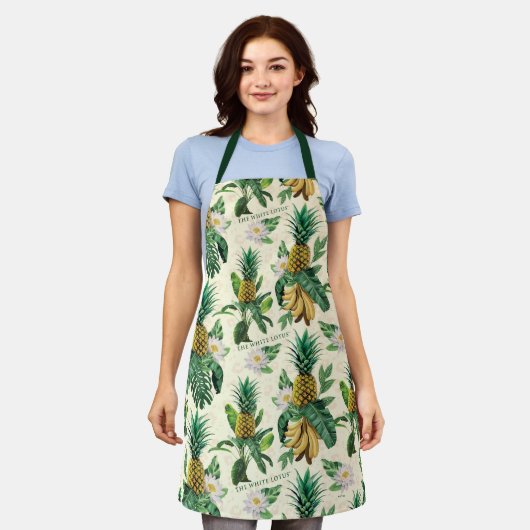 Das weiße Ananas-Paradies-Muster Schürze (Getragen)