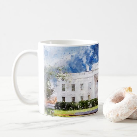 Das Weiße Haus in Washington DC Wasserfarbe Kaffeetasse (Mit Donut)
