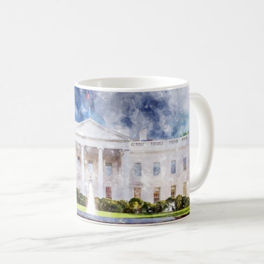 Das Weiße Haus in Washington DC Wasserfarbe Kaffeetasse (VorderseiteRechts)