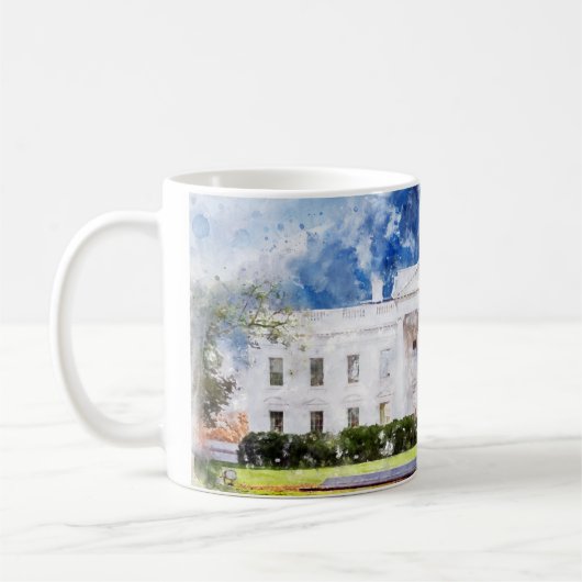 Das Weiße Haus in Washington DC Wasserfarbe Kaffeetasse (Links)