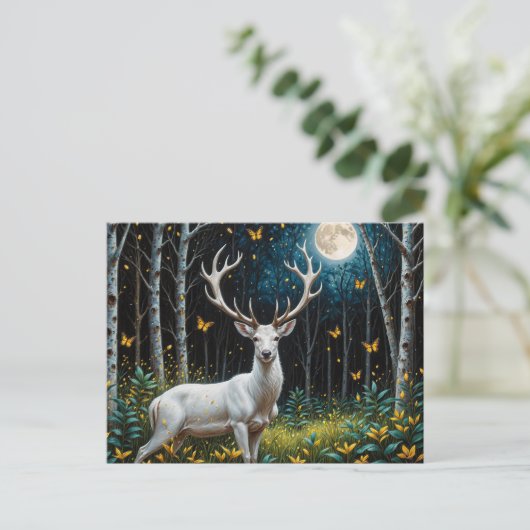 Das Weiße Hirsch in einem Mondwald Postkarte (Stehend Vorderseite)