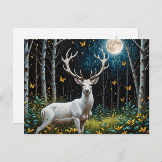 Das Weiße Hirsch in einem Mondwald Postkarte (Vorne/Hinten)