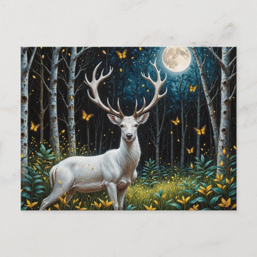 Das Weiße Hirsch in einem Mondwald Postkarte (Vorderseite)