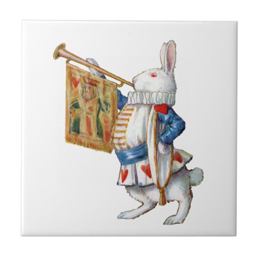 Das weiße Kaninchen brennt die Trompete im Fliese (Vorderseite)