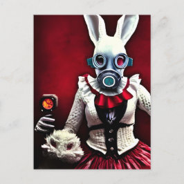 Das weiße Kaninchen in einer Gasmaske Postkarte