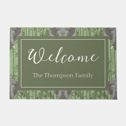 Das weiße Lotus-majestätische Elefantenmuster Fußmatte (Vorderseite)