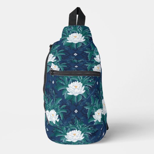 Das weiße Lotus Midnight Lotus-Muster Crossbody Bag (Vorderseite)