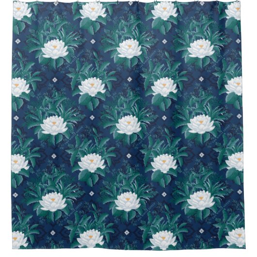 Das weiße Lotus Midnight Lotus-Muster Duschvorhang (Vorderseite)
