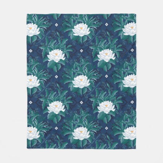 Das weiße Lotus Midnight Lotus-Muster Fleecedecke (Vorderseite)