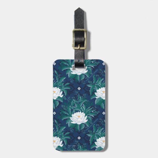 Das weiße Lotus Midnight Lotus-Muster Gepäckanhänger (Vorderseite vertikal)