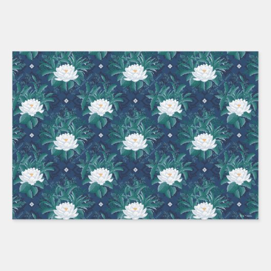 Das weiße Lotus Midnight Lotus-Muster Geschenkpapier Set (Vorderseite 2)