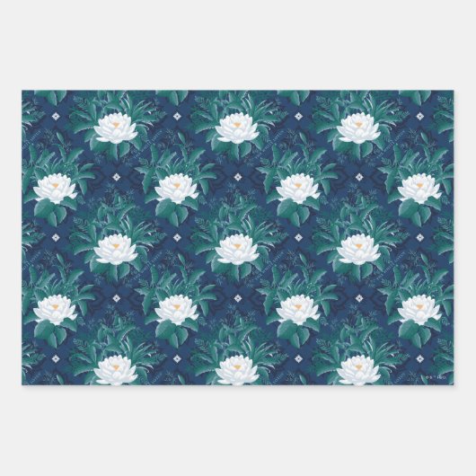Das weiße Lotus Midnight Lotus-Muster Geschenkpapier Set (Vorderseite)