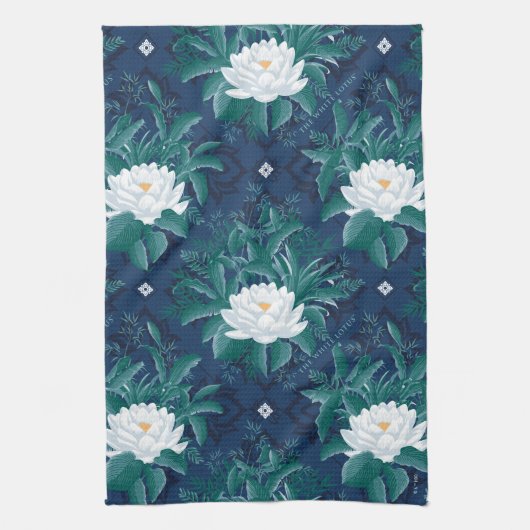 Das weiße Lotus Midnight Lotus-Muster Geschirrtuch (Vertikal)