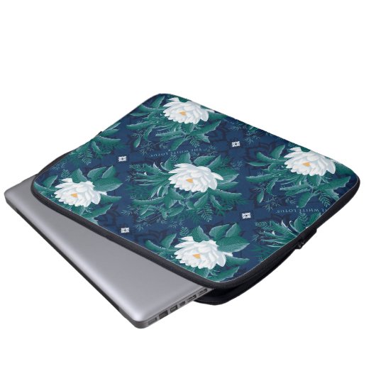 Das weiße Lotus Midnight Lotus-Muster Laptopschutzhülle (Vorne Knopf)