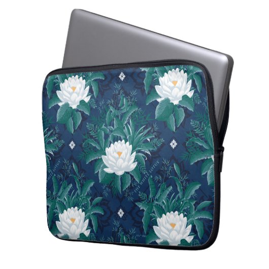 Das weiße Lotus Midnight Lotus-Muster Laptopschutzhülle (Vorderseite Links)