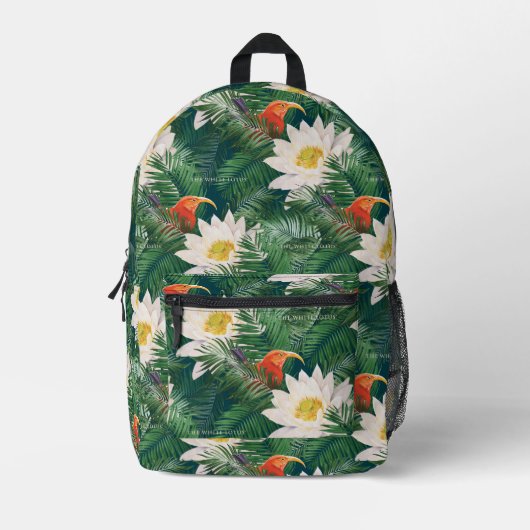 Das weiße Lotus tropische Vögel & Lotus Muster Bedruckter Rucksack (Vorderseite)