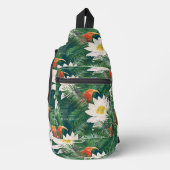 Das weiße Lotus tropische Vögel & Lotus Muster Crossbody Bag (Vorderseite)