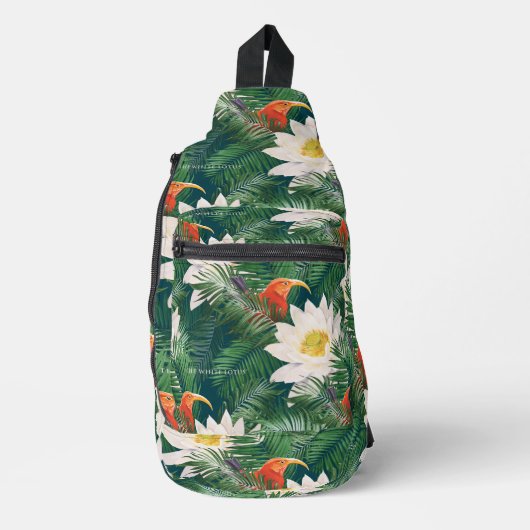 Das weiße Lotus tropische Vögel & Lotus Muster Crossbody Bag (Vorderseite)