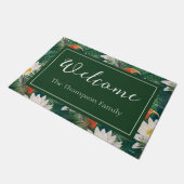 Das weiße Lotus tropische Vögel & Lotus Muster Fußmatte (Schrägansicht)