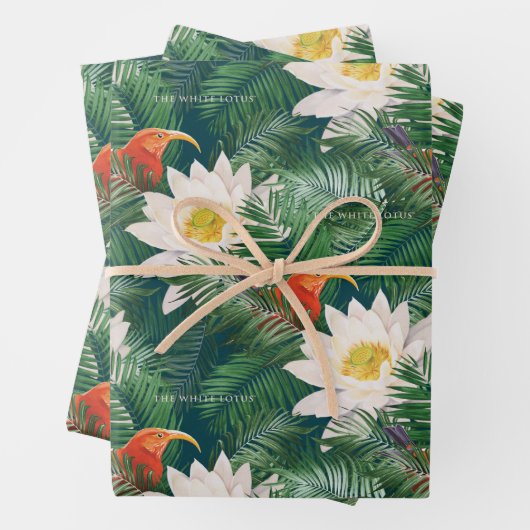 Das weiße Lotus tropische Vögel & Lotus Muster Geschenkpapier Set (Beispiel)