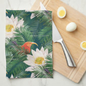 Das weiße Lotus tropische Vögel & Lotus Muster Geschirrtuch (Viertel Falte)