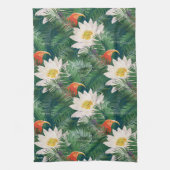 Das weiße Lotus tropische Vögel & Lotus Muster Geschirrtuch (Vertikal)