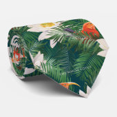 Das weiße Lotus tropische Vögel & Lotus Muster Krawatte (Gerollt)
