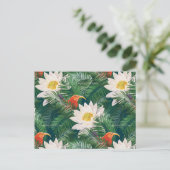 Das weiße Lotus tropische Vögel & Lotus Muster Postkarte (Stehend Vorderseite)