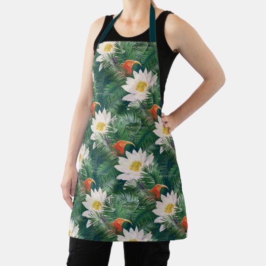 Das weiße Lotus tropische Vögel & Lotus Muster Schürze (InSitu)