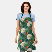 Das weiße Lotus tropische Vögel & Lotus Muster Schürze (Getragen)