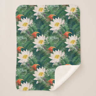 Das weiße Lotus tropische Vögel & Lotus Muster Sherpadecke