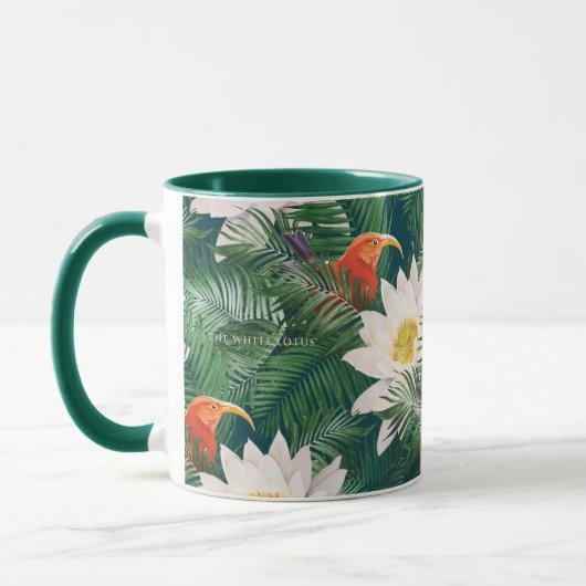 Das weiße Lotus tropische Vögel & Lotus Muster Tasse (Links)