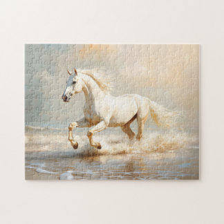 Das weiße Pferd läuft am Strand Puzzle
