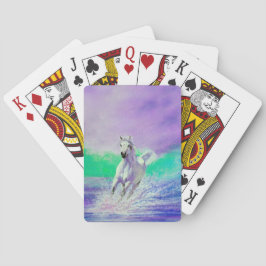 Das weiße Pferd läuft am Strand Spielkarten