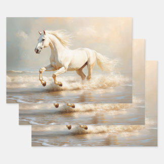 Das weiße Pferd läuft auf der Stranddekoupage Geschenkpapier Set