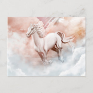 Das weiße Pferd läuft durch die Wolken Postkarte