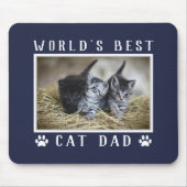 Das weltbeste Cat Vater Foto Paw Prints Navy Blue Mousepad (Vorne)