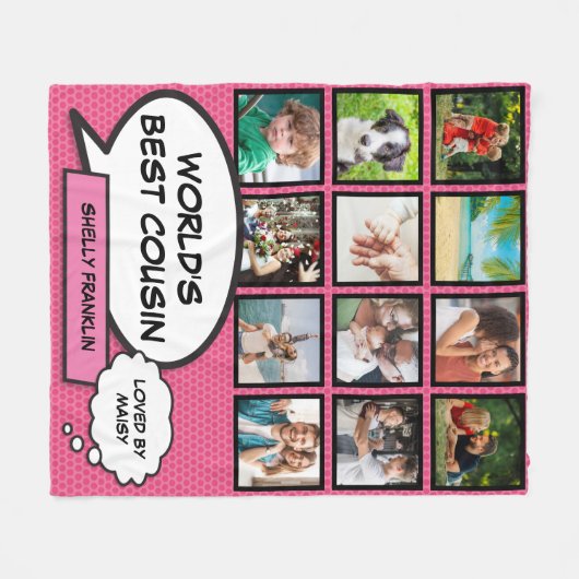 Das weltbeste Cousin-Collage-Comic Pink Fun Fleecedecke (Vorderseite (Horizontal))