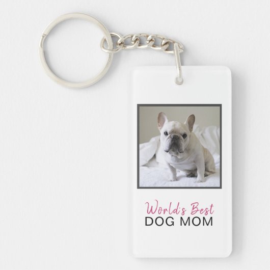 Das weltbeste Dog Mama Square Foto Pink Gray Schlüsselanhänger (Vorderseite)