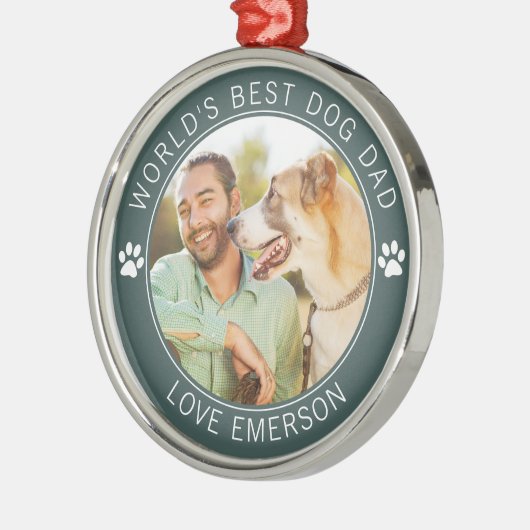Das weltbeste Hunde-Vater-Foto Ornament Aus Metall (Links)