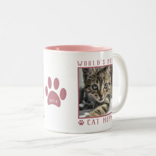 Das weltweit beste Cat Mama Foto Name Paw Prints P Zweifarbige Tasse